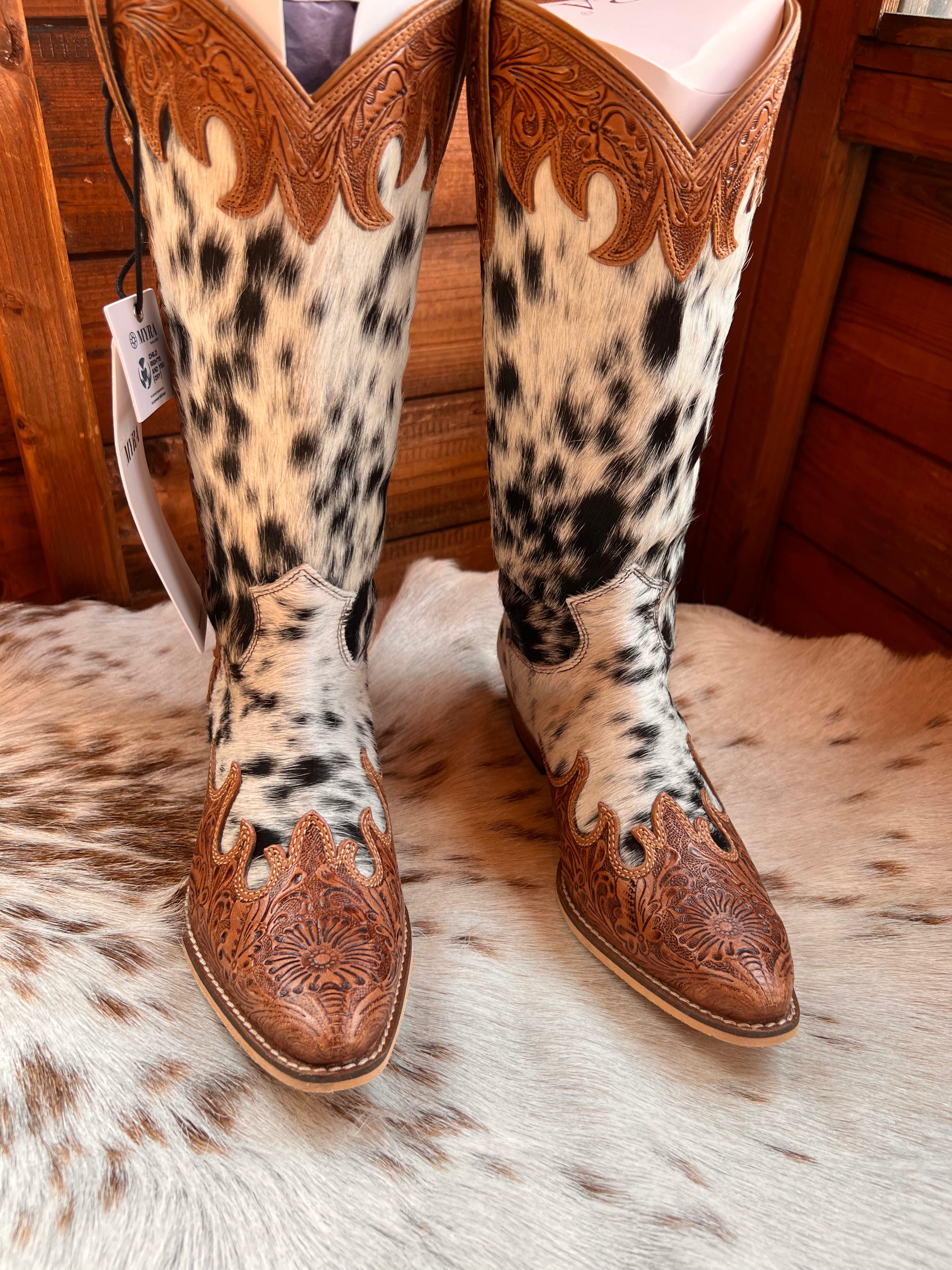 Myra Adelaide hair on hide high top boots