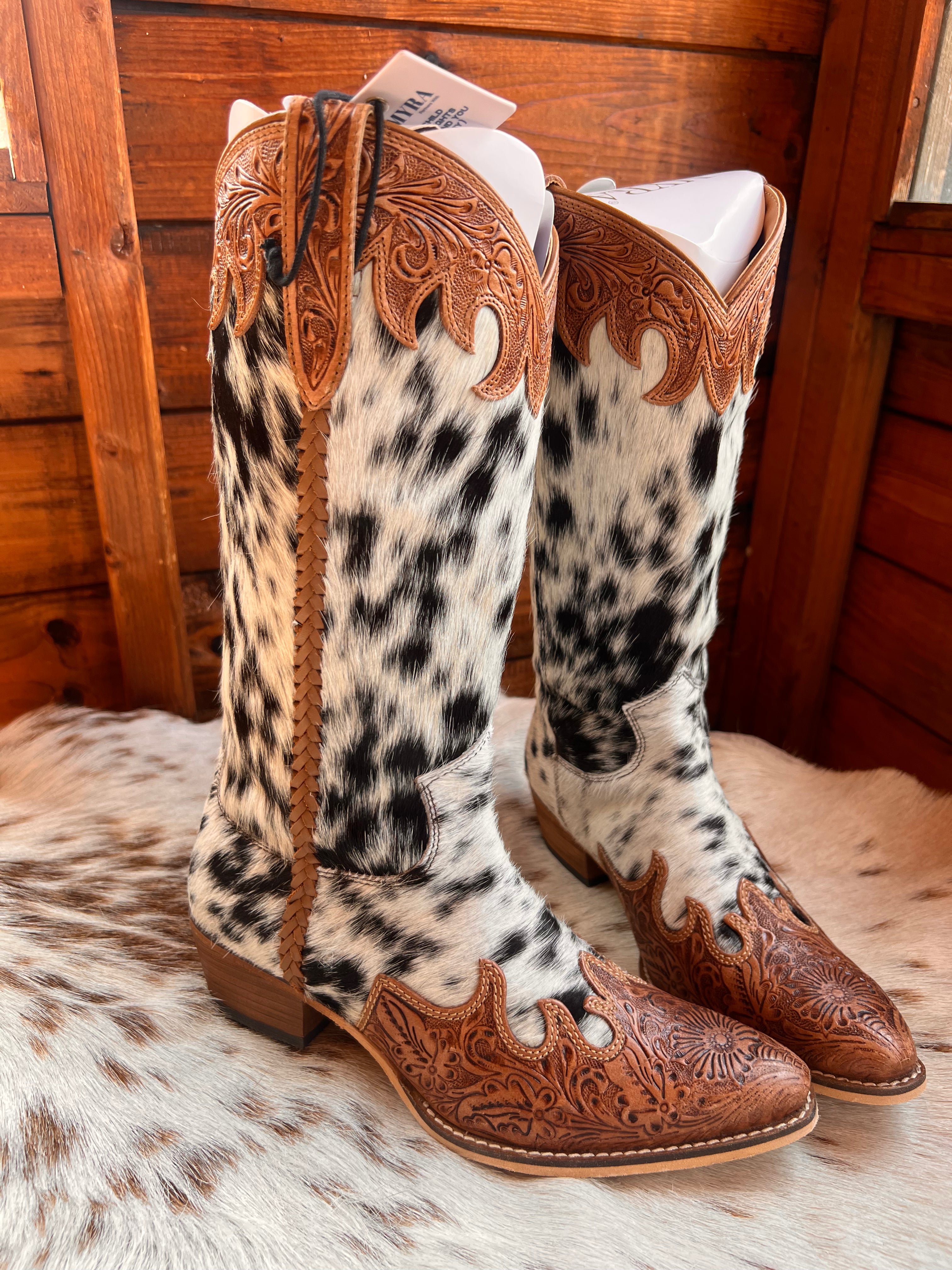Myra Adelaide hair on hide high top boots