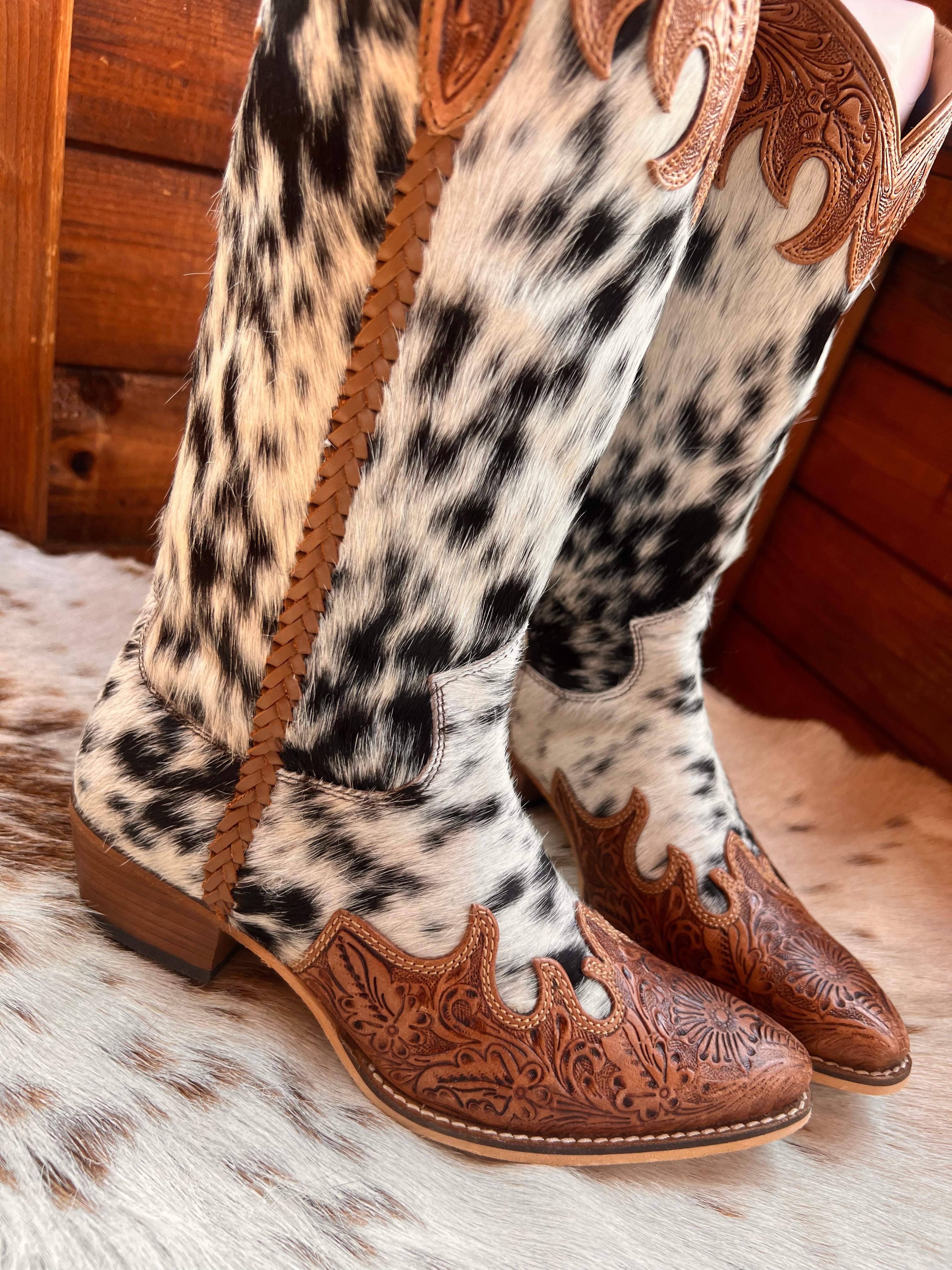 Myra Adelaide hair on hide high top boots