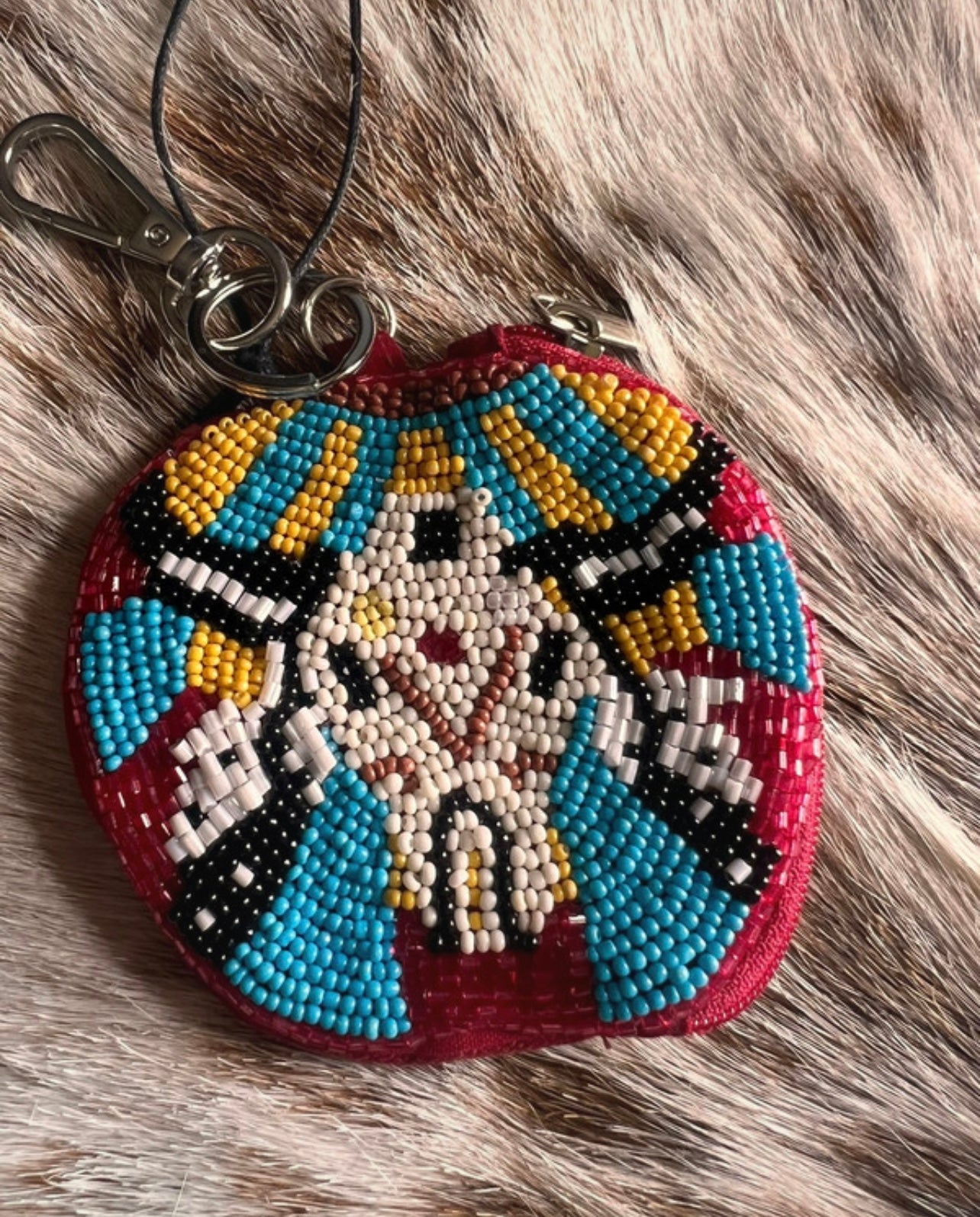 Myra “Shaman Trail” Beaded Bag Charm & Coin Purse – Fire Mesa