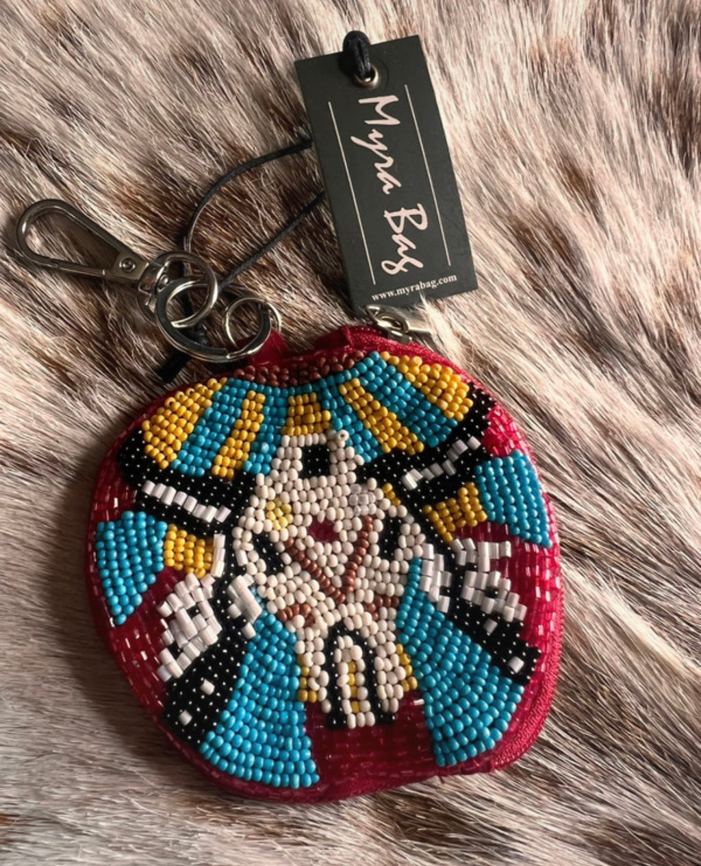 Myra “Shaman Trail” Beaded Bag Charm & Coin Purse – Fire Mesa