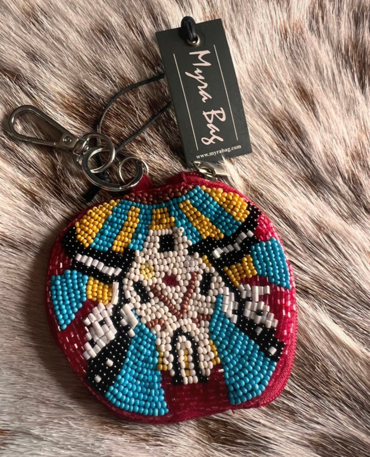 Myra “Shaman Trail” Beaded Bag Charm & Coin Purse – Fire Mesa