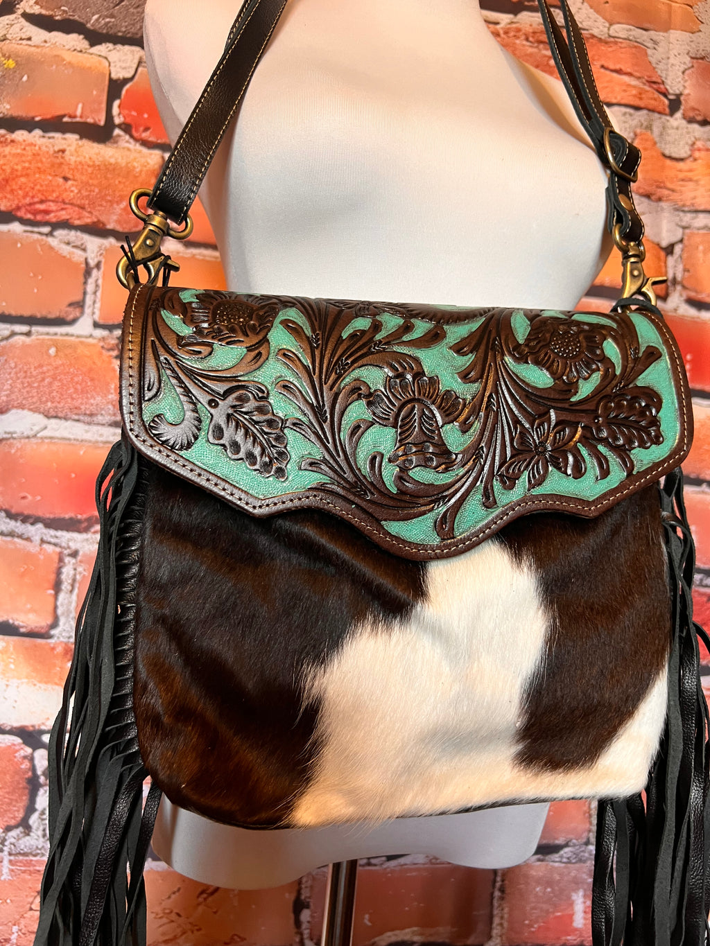 Myra Aqua hand tooled bag