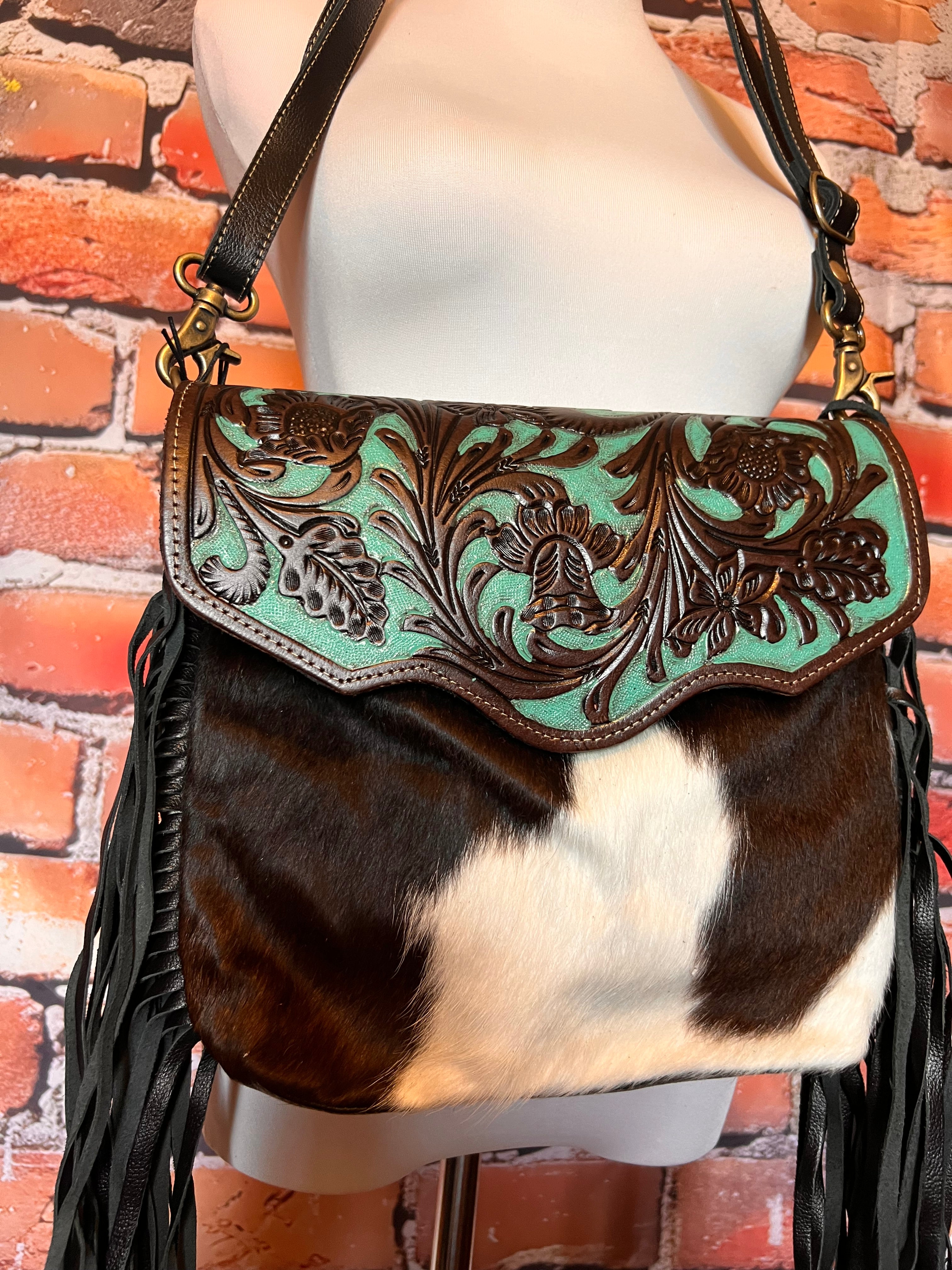 Myra Aqua hand tooled bag