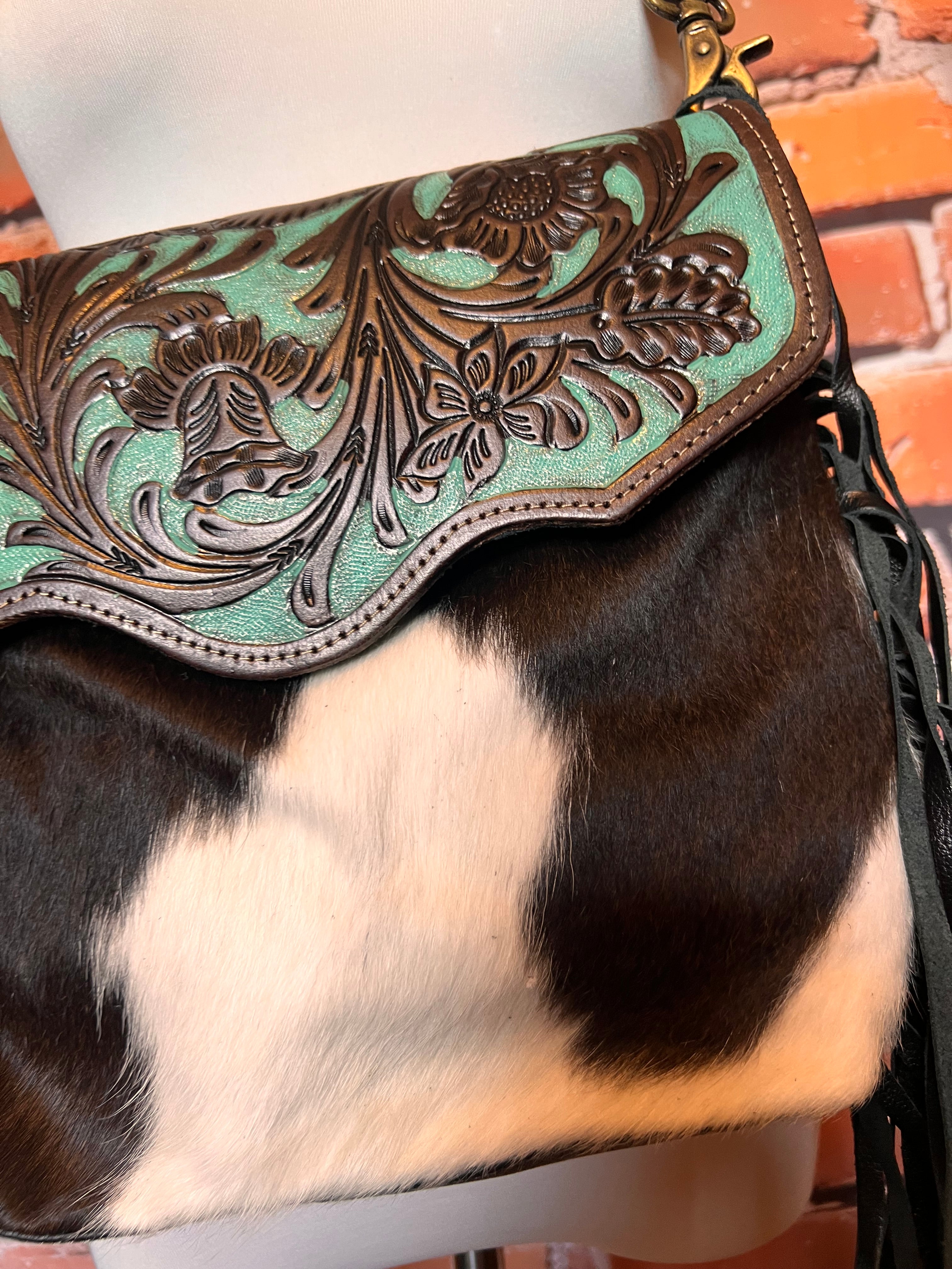 Myra Aqua hand tooled bag