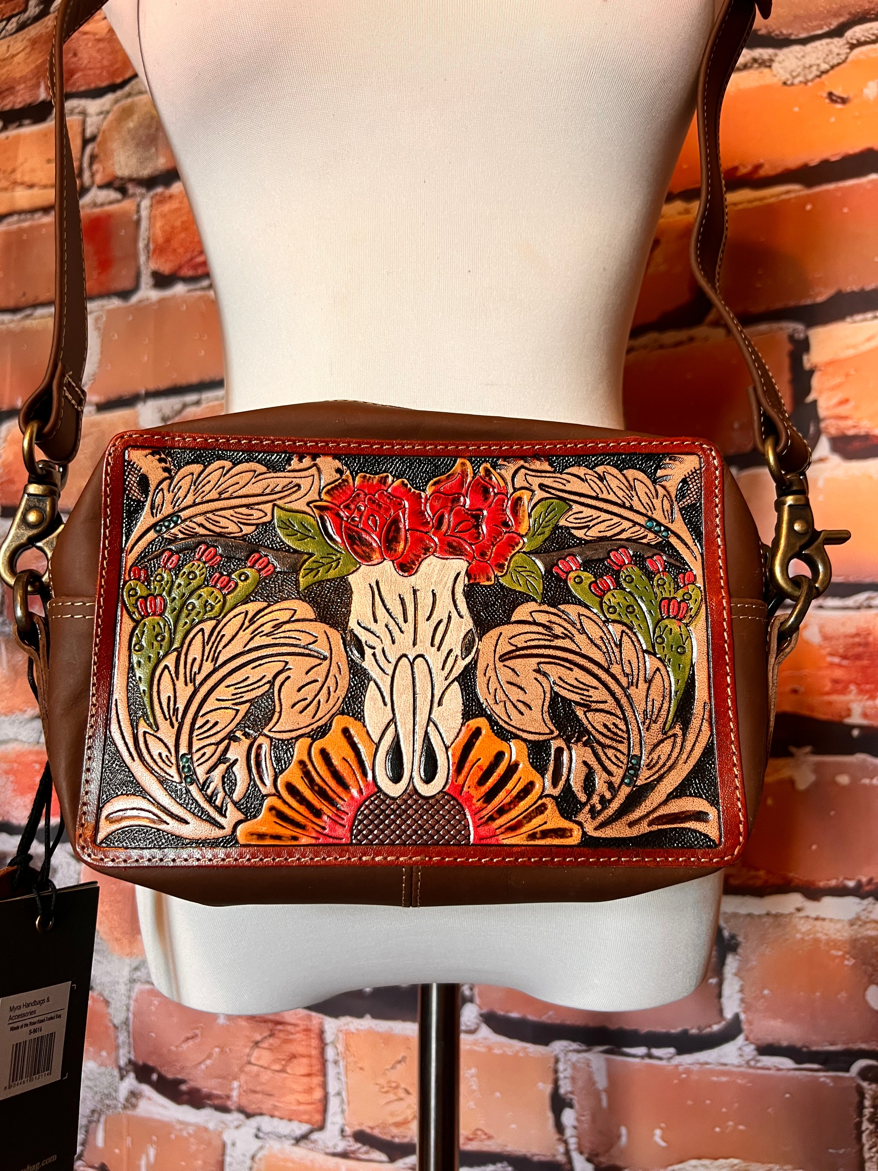 Myra winds of the rose hand tooled bag