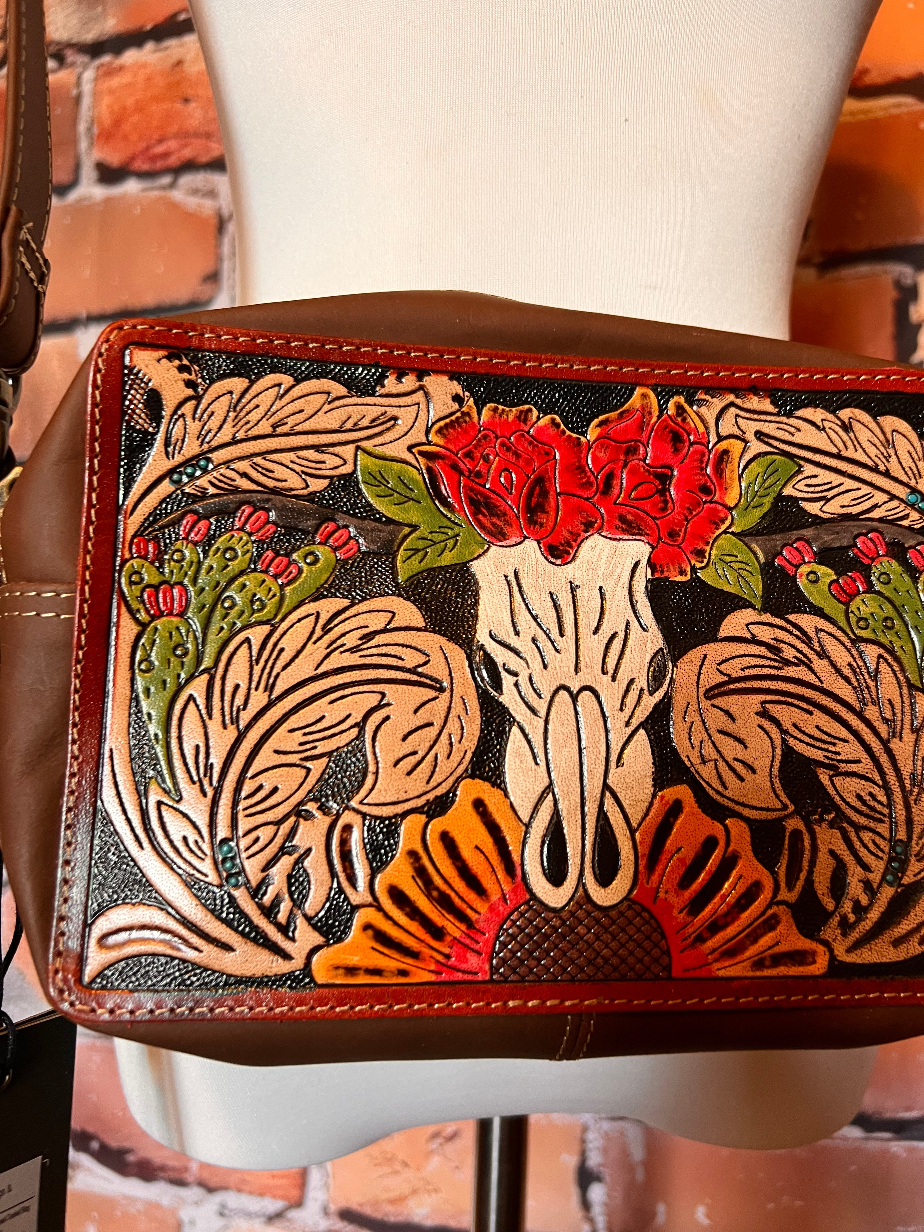 Myra winds of the rose hand tooled bag