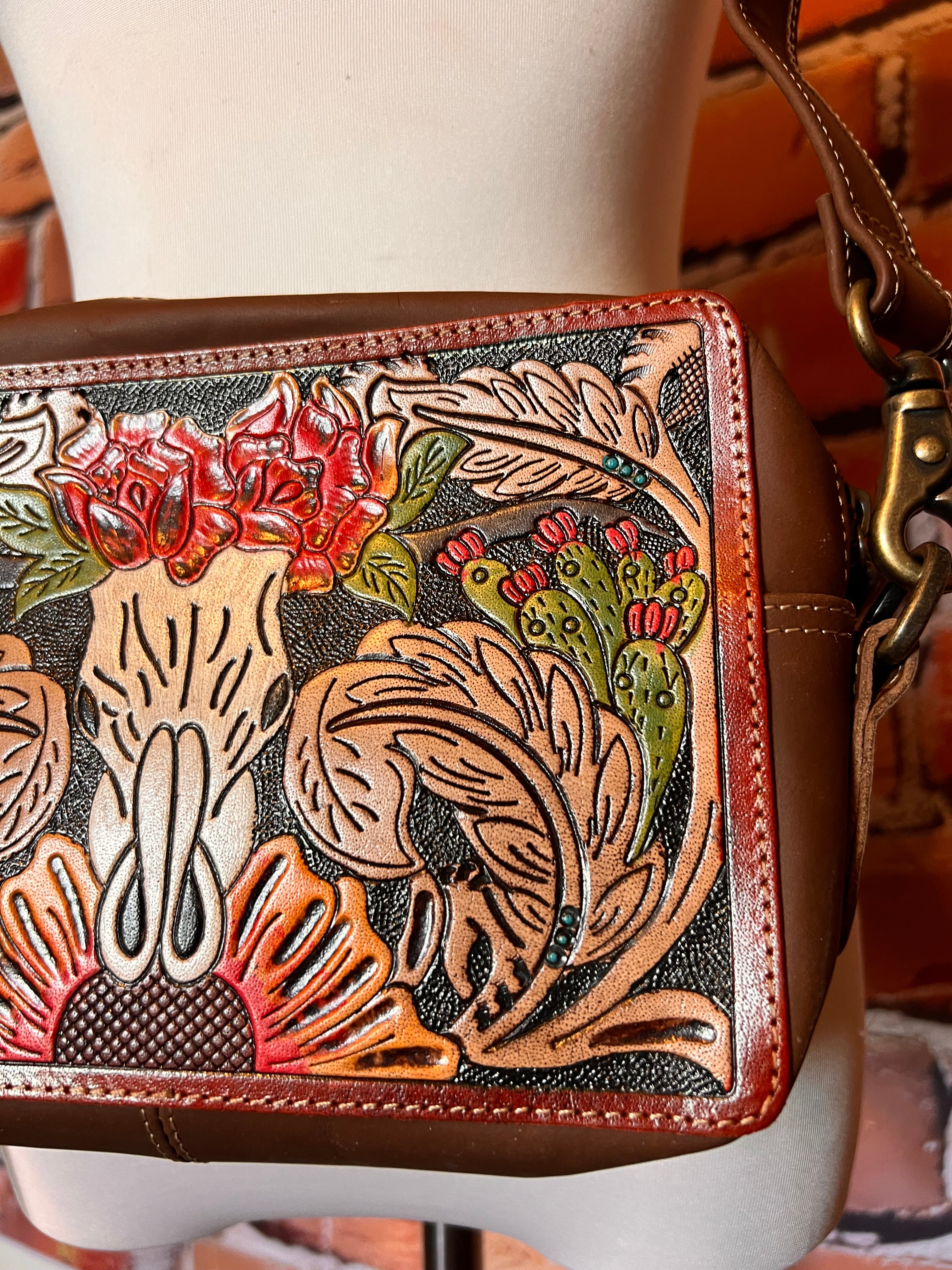 Myra winds of the rose hand tooled bag