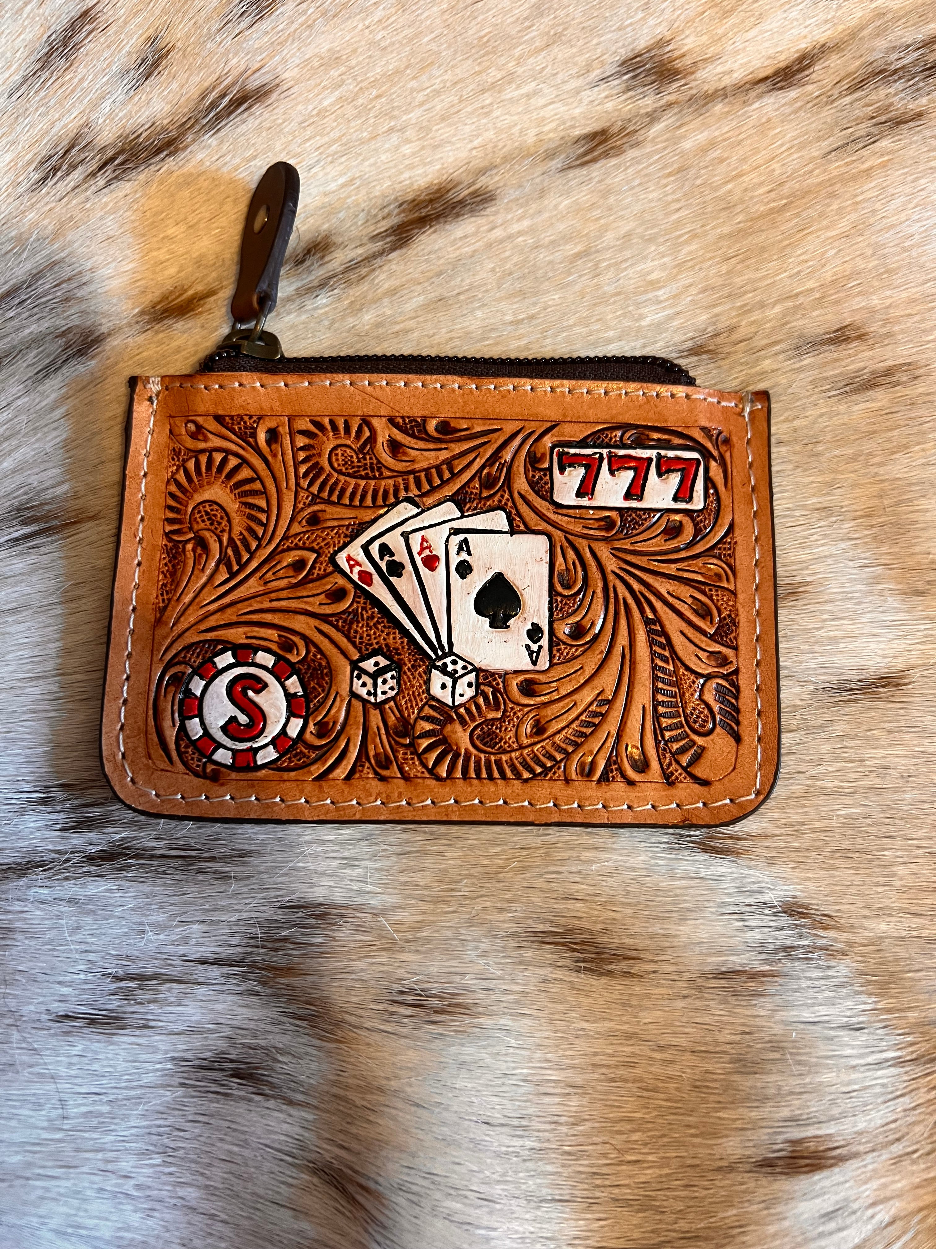 Tooled Leather & Hair-on-Hide Western Coin Purse – Lucky 777
