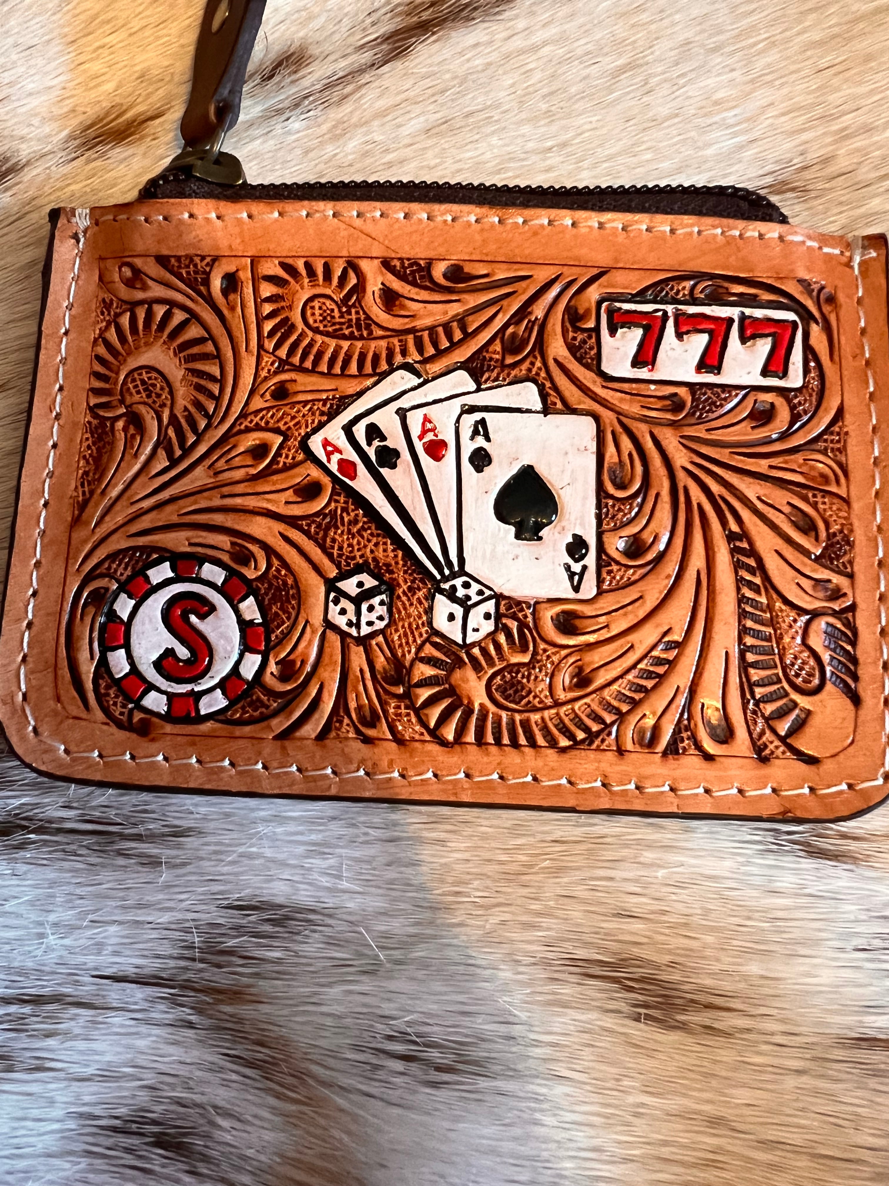 Tooled Leather & Hair-on-Hide Western Coin Purse – Lucky 777